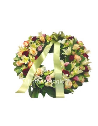 Corona funebre tonalità verde/rosa